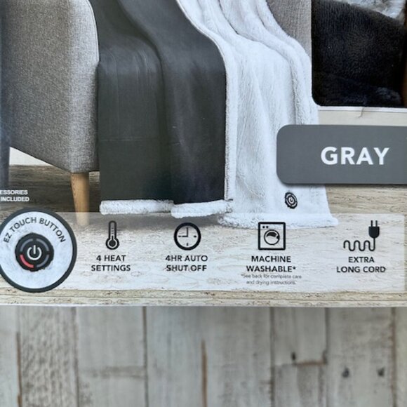 Berkshire Life Heated Luxe Faux Fur Throw 50" x 60" Grey Electric Blanket NEW - Picture 3 of 4